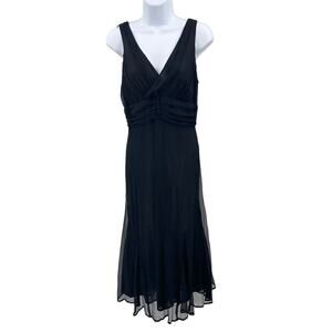 The J. Peterman Company VTG Black Silk/Rayon Dotted Dress Whimsy Midi WMNS 10